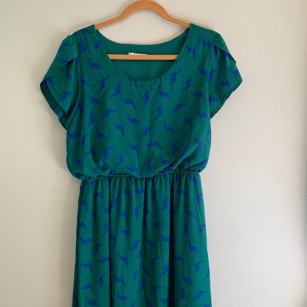 Size L Emerald green dinosaur dress